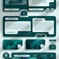 Planche de design graphique présentant des formes, composants et styles visuels réalisés par Edenelie dans le cadre d’un projet UI.